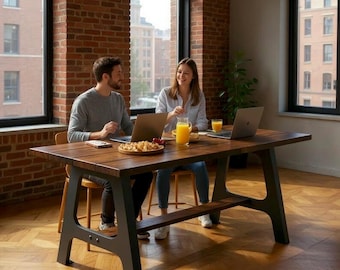 Rustic Wood and Steel Table: Industrial Vintage Machine Legs, Custom Height