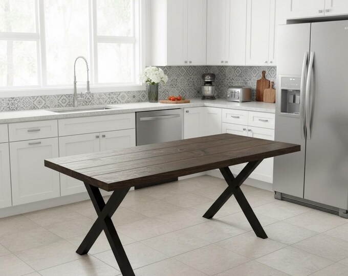 RUSTIC FARMHOUSE TABLE, Dining Table, Harvest Table, Solid Wood and Steel Rustic Industrial Table, Handcrafted Kitchen Tables, Modern Tables