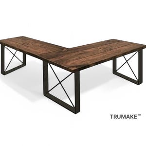 L-Shape Desk, Square-X Leg, Rustic Wood & Steel Desk, Industrial Style Desk, Urban Wood Desk Modern Farmhouse Desk Office Desk Computer Desk