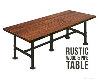 48"Lx37"Wx30"H - Modern Industrial Pipe Table Harvest Farmhouse Table, Industrial Dining Table, Conference Table, Rustic Wood and Pipe Table