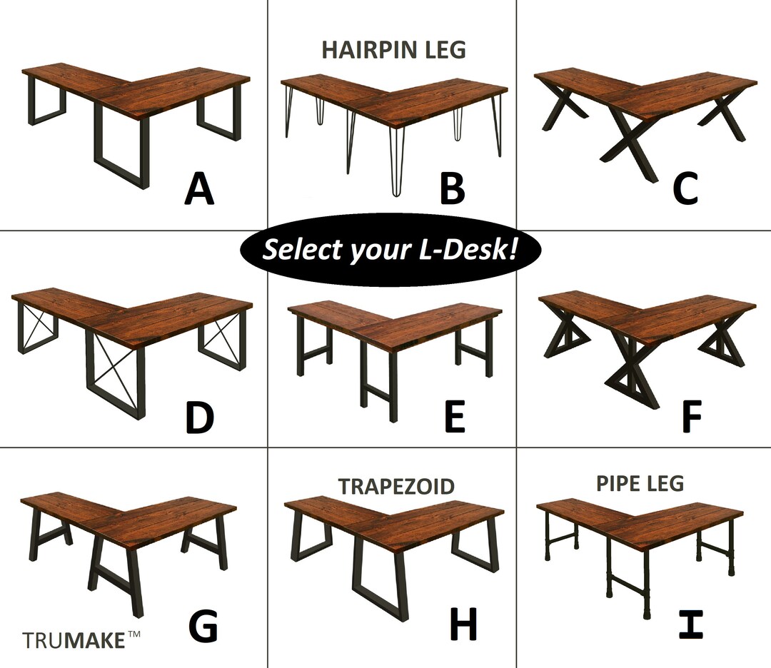 L-shaped Desk Wood Steel L-desk, Home Office Desk, Rustic Corner