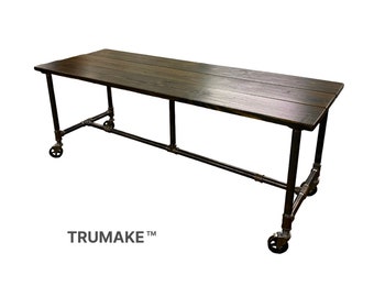 Mobile Table on Wheels | Rolling Vintage Bar Table. Rustic Bar Table Restaruant Bar Table Mobile Pub Table. Modern Industrial Bar Table.
