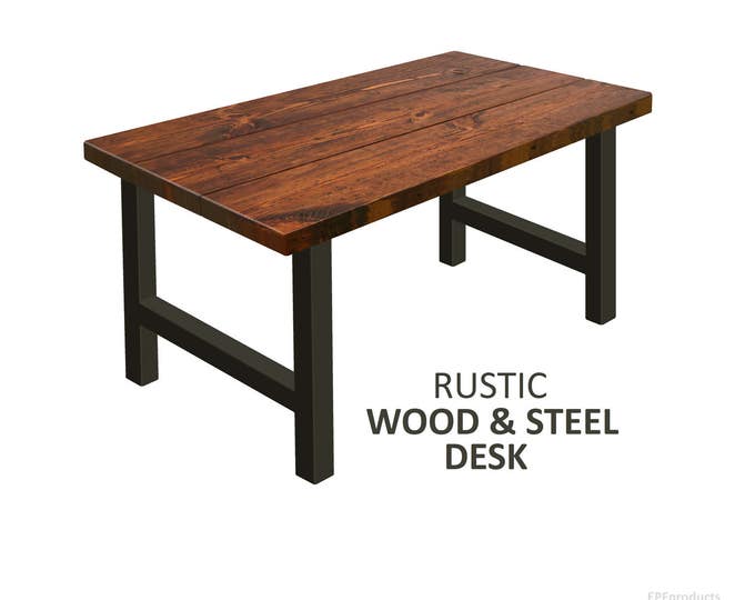 Modern Industrial Desk with H-Legs, Solid Wood Desk, Chic Rustic Wood and Steel Desk, Urban Wood Desk, Modern Desk Computer Desk Office Desk