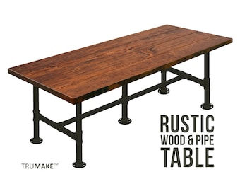 Conference Table Rustic Wood & Pipe Table, Industrial Dining Table Urban Wood Table Rustic Wood and Pipe Table Harvest Table Farmhouse Table