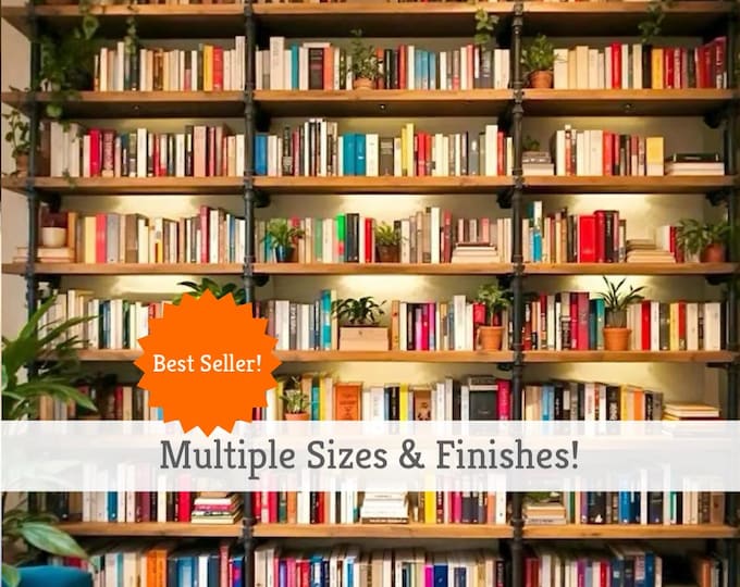 Book Shelf Wall Unit Home Office Library Industrial Wall Shelving Unit | Shelving Unit Rustic Wood and Pipe Shelf | Shelving Wood Shelf