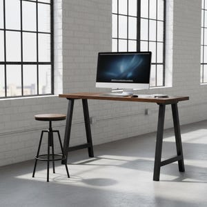 Standing Height Desk Table (42" Height), A-Legs Modern Industrial Bar Table, Narrow Rustic Wood and Steel