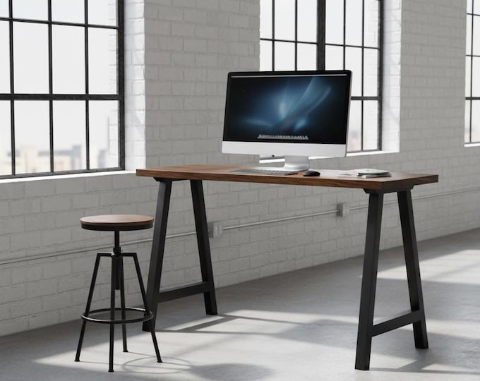 Standing Height Desk Table (42" Height), A-Legs Modern Industrial Bar Table, Narrow Rustic Wood and Steel