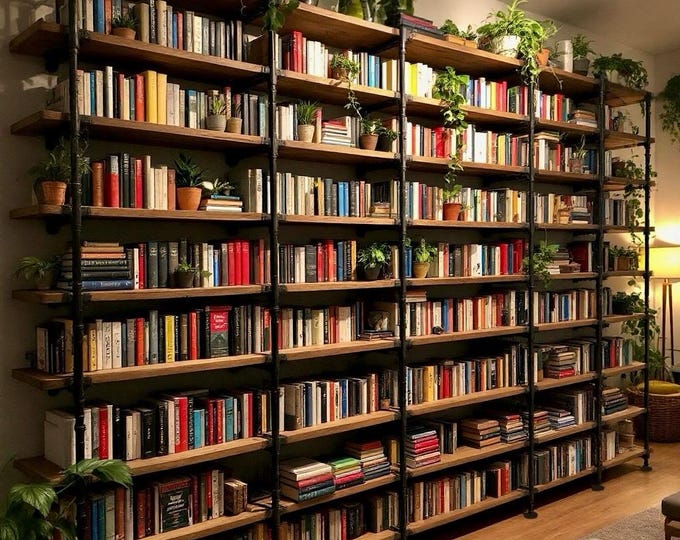Book Shelf Wall Unit Home Office Library Industrial Wall Shelving Unit | Shelving Unit Rustic Wood and Pipe Shelf | Shelving Wood Shelf