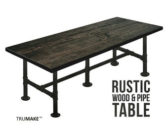 Farmhouse Table Rustic Wood & Pipe Table Industrial Dining Table Urban Wood Table, Industrial Chic Style, Gas Pipe Table, Harvest Farm Table