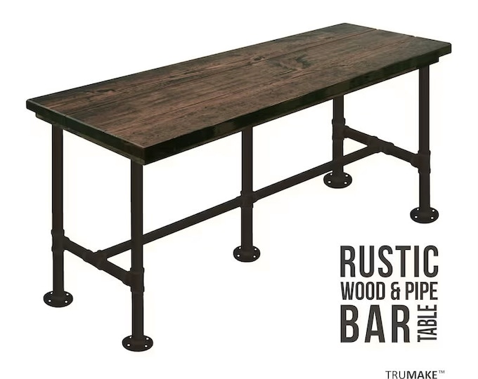 Bar Table 42" Tall Modern Industrial Style, Pub Table Bistro Table Chic Bar, Thick Top Rustic Wood and Pipe Bar Table, Urban Bar Table