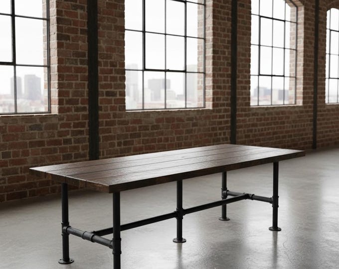 Industrial Conference Table, Pipe Leg Table, Rustic Wood and Pipe Table, Large Table, Meeting Table, Communal Table, Office Gathering Table