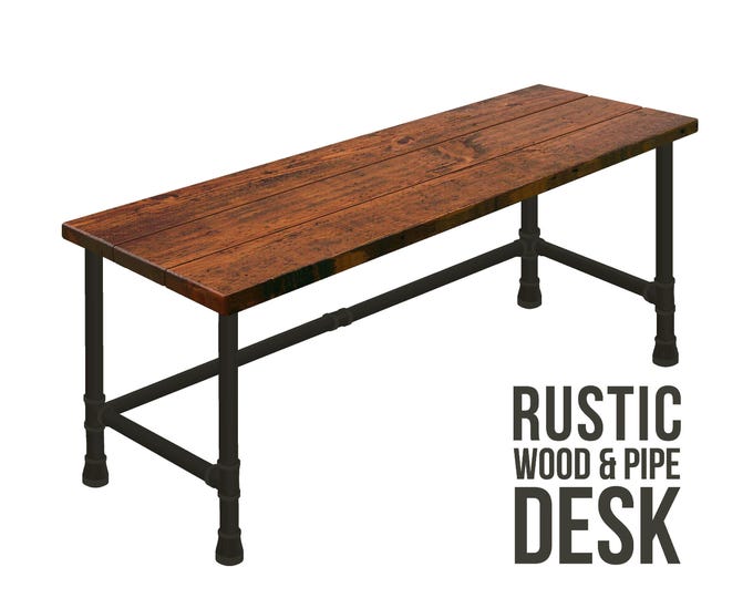Modern Industrial Style Desk, Urban Wood Desk, Handcrafted Solid Wood Desk, Rustic Wood and Pipe Desk, Heavy Desk, Office Desk Computer Desk