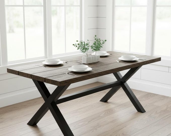 RUSTIC FARMHOUSE TABLE, Dining Table, Harvest Table, Solid Wood and Steel Rustic Industrial Table, Handcrafted Kitchen Tables, Modern Tables