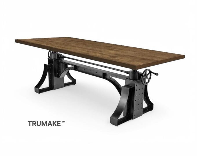 Adjustable Height Hand Crank Table, Cast Iron Vintage Industrial Table Rustic Steel Wood Conference Table Mid Century Dining Table Bar Table