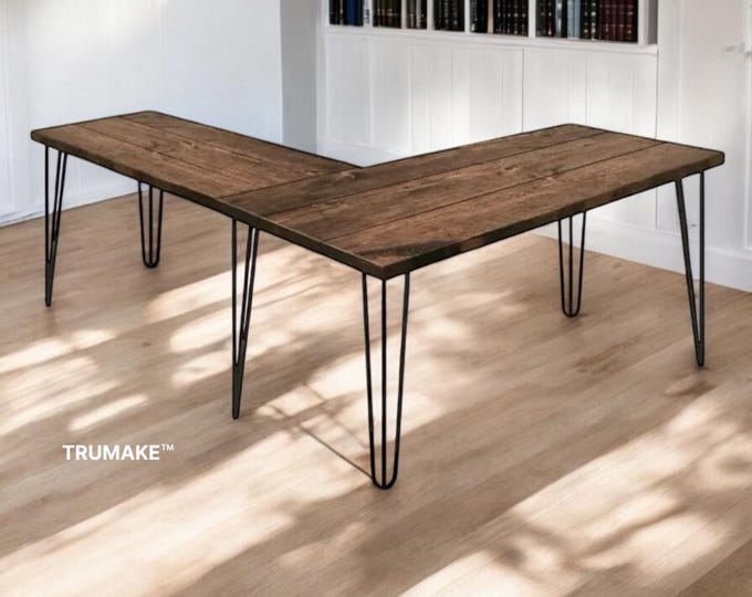 Hairpin Leg Rustic L-DESK, Beautiful Wood Steel L-Shaped Desk Home Office Desk, Computer Desk Corner Desk Farmhouse, Modern Industrial Desks