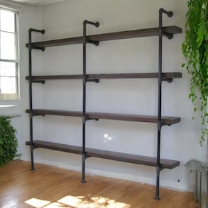 Floor to Wall Shelving Unit. Book Shelf. Shelving Unit. Rustic Wood Shelf. Pantry Shelving. Home Office Shelving Wood Shelf. FREE SHIPPING