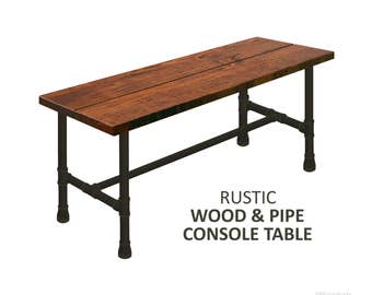 Wood Console Table with Pipe Legs, Pipe Sofa Table, Urban Wood Industrial Hall Table Entry Table, Rustic Wood and Pipe Console Table