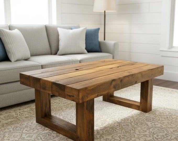 Coffee Table Rustic Timber Solid Wood |  Cabin Coffee Table | Living Room Coffee Table | Handcrafted in the USA