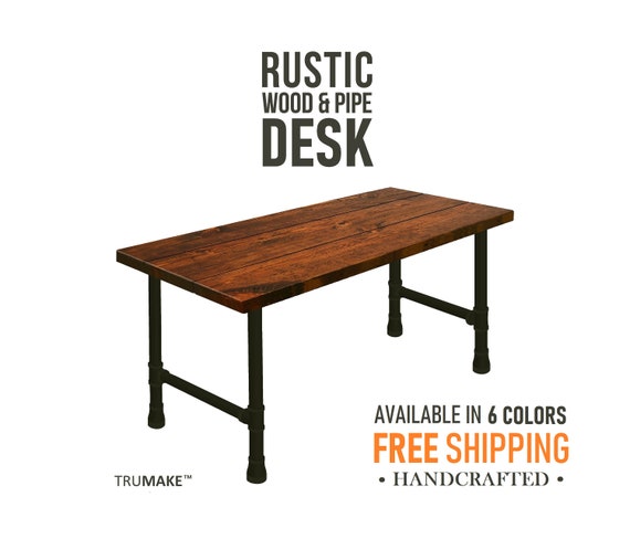 Free Shipping Desk Rustic Wood And Industrial Pipe Desk Etsy