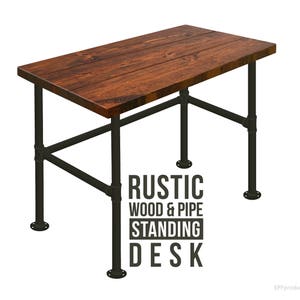 FREE SHIPPING! Tall Desk / Standing Desk Wood & Pipe Desk, Industrial Style Desk Rustic Wood, Urban Wood Desk, Office Tall Computer Desk