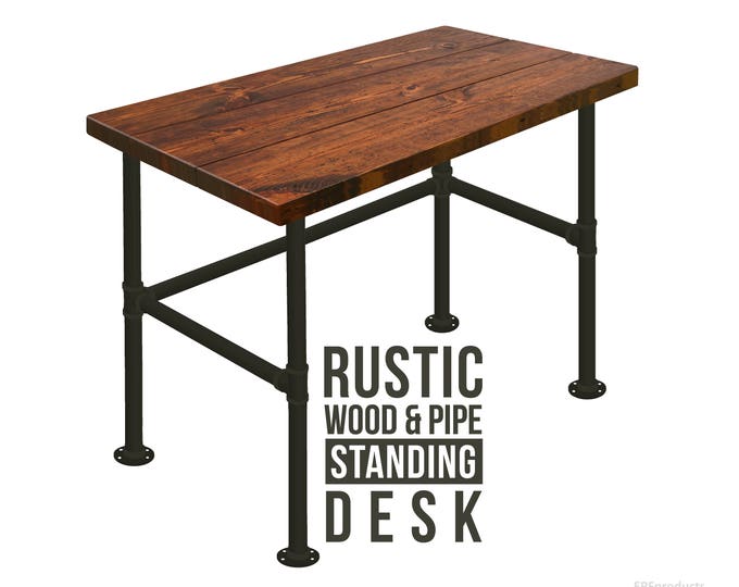 FREE SHIPPING! Standing Desk Rustic Wood & Pipe Desk, Industrial Style Desk Rustic Wood, Urban Wood Desk, Office Tall Computer Desk