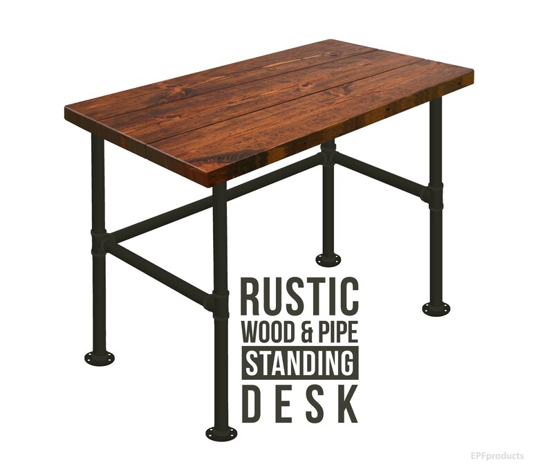 Free Tall Desk Standing Wood Pipe Style Rustic Urban Office Computer