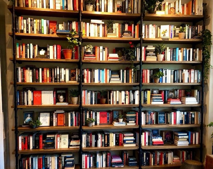 Book Shelf Wall Unit Home Office Library Industrial Wall Shelving Unit | Shelving Unit Rustic Wood and Pipe Shelf | Shelving Wood Shelf