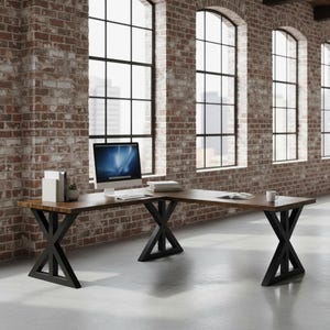 RUSTIC FARMHOUSE L-DESK, Wood Steel L-Shaped Desk, Home Office Desk, Computer Dresk, Corner Desk, Farmhouse Desks, Modern Industrial Desks