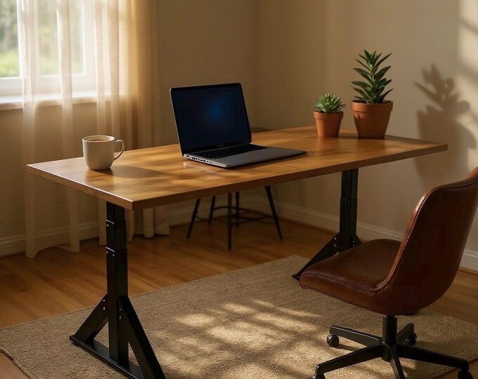 Adjustable Desk | Sit or Stand Desk, Power Adjustable Height Desk, Adjustable height Table, New York Office, Butcher Block Top, Solid Wood