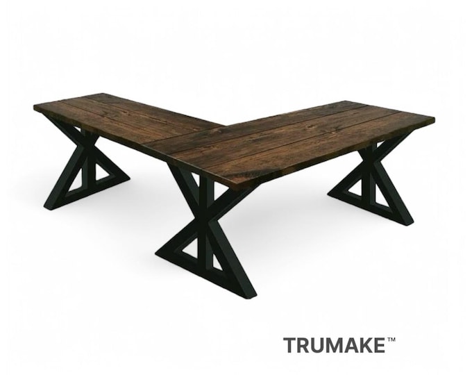 RUSTIC FARMHOUSE L-DESK, Wood Steel L-Shaped Desk, Home Office Desk, Computer Dresk, Corner Desk, Farmhouse Desks, Modern Industrial Desks