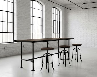 Pipe Leg Bar Table | Handcrafted Solid Rustic Wood and Industrial Table