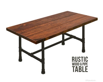 Pipe Table, Rustic Wood & Pipe Table, Industrial Dining Table, Urban Wood Table, Rustic Wood and Pipe Table, Harvest Table