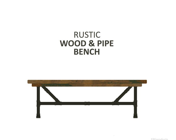 Rustic Wood & Pipe Bench, Long Bench, Industrial Bench, Urban Wood Bench, Rustic Bench, Harvest Bench, Bench Seating, Wooden Trestle Bench