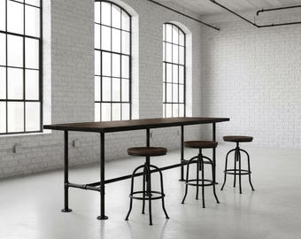 Pipe Leg Bar Table (42" High) Wood Industrial Style, Pub Table Bistro Table, Thick Wood Top Rustic Wood and Pipe Bar Table, Urban Bar Table
