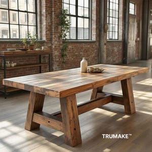 SOLID WOOD TABLE | Handcrafted Thick Wood Rustic Dining Table | Harvest Dining Table | Rugged Wood Table Heavy Table | Kitchen Farm Table