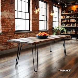 Rustic Wood Hairpin Leg Table | Dining Table with Steel Hairpin Leg Tables | Vintage Style | Mid Century Table | Harvest Farmhouse Table USA