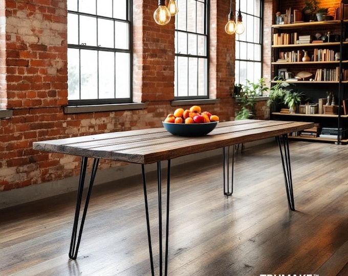 Rustic Wood Hairpin Leg Table | Dining Table with Steel Hairpin Leg Tables | Vintage Style | Mid Century Table | Harvest Farmhouse Table USA