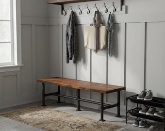 Industrial Bench, Rustic Wood & Pipe Bench, Long Bench, Urban Wood Bench, Rustic Bench, Harvest Bench, Bench Seating, Wooden Bench