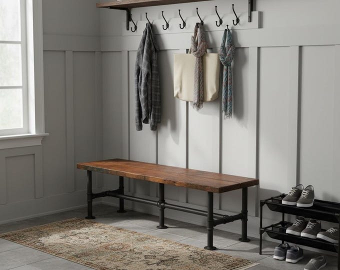 Industrial Bench, Rustic Wood & Pipe Bench, Long Bench, Urban Wood Bench, Rustic Bench, Harvest Bench, Bench Seating, Wooden Bench
