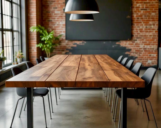 GATHERING TABLE | Conference Table, Dining Table, Harvest Table, Solid Wood and Steel Rustic Industrial Table, Handcrafted Kitchen Tables