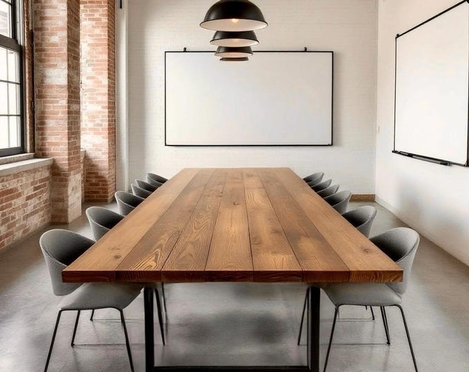 CONFERENCE TABLE | Large Table, Dining Table, Gathering Table, Solid Wood and Steel Rustic Industrial Table, Handcrafted Long Tables, USA