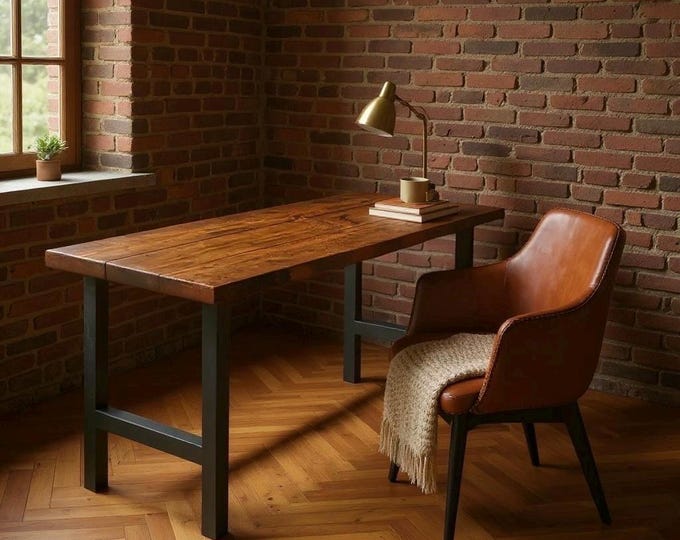 Wood and Steel Desk with H-Legs, Industrial Style Desk, Chic Rustic Wood and Steel Desk, Urban Wood Desk, Modern Desk, Computer Desk