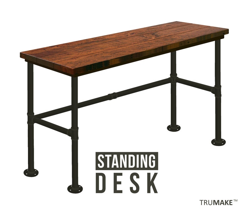 Free 42 Tall Standing Desk Style Rustic Wood And Pipe Urban Steam Punk Office Computer