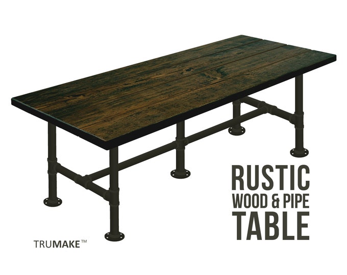 Farmhouse Table Rustic Wood & Pipe Table Industrial Dining Table Urban Wood Table, Industrial Chic Style, Gas Pipe Table, Harvest Farm Table