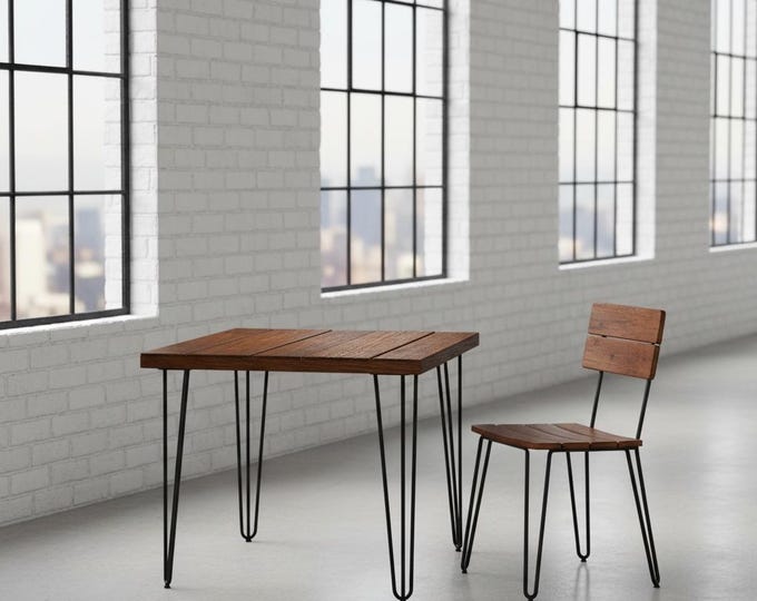 Square Hairpin Leg Table, Rustic Hairpin Table, Hair pin Leg Rustic Wood Dining Table, Urban Wood Table, Handcrafted Wood and Steel Table