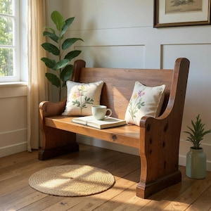 Church Pew Bench | Solid Rustic Wood Farmhouse Bench | Entry Bench Seating | Foyer Bench | Custom Handcrafted in the USA | Free Shipping! image 10