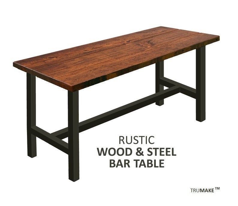 Industrial Steel Leg Bar Table Rustic, Wood And Steel Bar Table