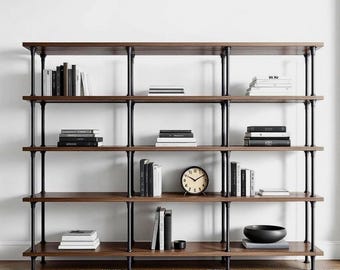 Free Standing Shelf Unit | Rustic Wood and Pipe Shelf Unit | Home Office Library Shelf | Custom Sizes Industrial Shelving Unit Handcrafted