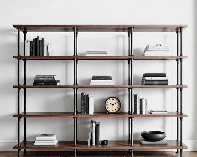 Free Standing Shelf Unit | Rustic Wood and Pipe Shelf Unit | Home Office Library Shelf | Custom Sizes Industrial Shelving Unit Handcrafted
