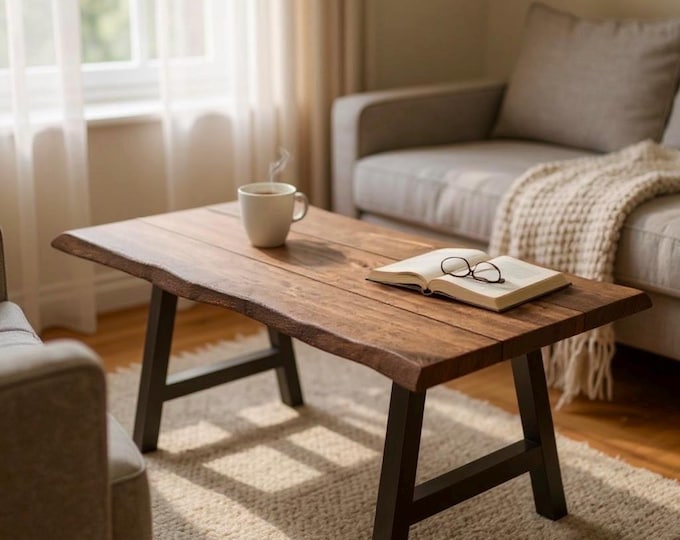 COFFEE TABLE Rustic Edge | Rough Edge Coffee Table, Unique Coffee Table, Solid Wood and Steel Handcrafted Coffee Tables | Free Shipping!